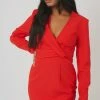 Public Desire UK KAIIA CLOTHING Plunge Front Drape Dress Red
