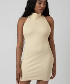 Public Desire UK KAIIA CLOTHING High Neck Backless Dress Butter