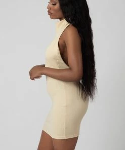 Public Desire UK KAIIA CLOTHING High Neck Backless Dress Butter