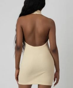 Public Desire UK KAIIA CLOTHING High Neck Backless Dress Butter