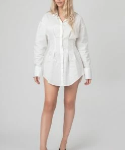 Public Desire UK KAIIA CLOTHING Corset Waist Shirt Dress White