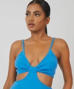 Public Desire UK Rib Ruched Bust Cut Out Mini Dress Blue