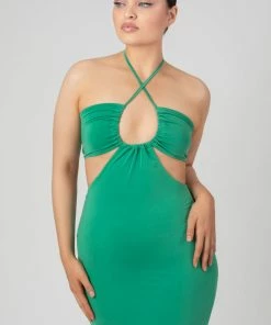 Public Desire UK Slinky Loop Ruching Sleeveless Mini Dress Green KAIIA CLOTHING