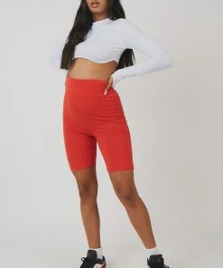 Public Desire UK KAIIA CLOTHING High Waisted Jersey Cycling Shorts Red