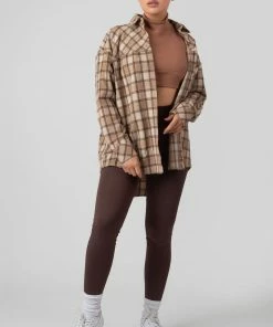 Public Desire UK KAIIA CLOTHING Check Shirt In Camel With Button Fastening