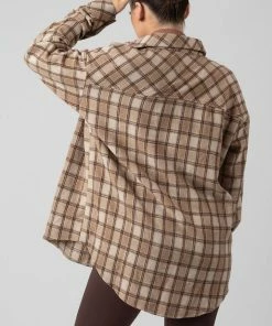 Public Desire UK KAIIA CLOTHING Check Shirt In Camel With Button Fastening