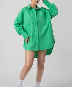 Public Desire UK Oversized Poplin Shirt Dress Green KAIIA CLOTHING