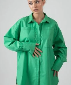 Public Desire UK Oversized Poplin Shirt Dress Green KAIIA CLOTHING