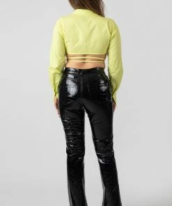 Public Desire UK Wrap Poplin Cropped Shirt Lime KAIIA CLOTHING