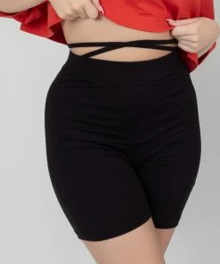 Public Desire UK Tie Waist Cycling Shorts Black KAIIA CLOTHING