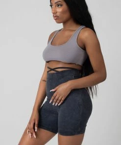 Public Desire UK Tie Waist Cycling Shorts Acid Wash