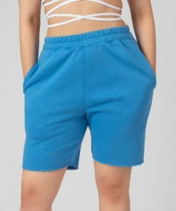 Public Desire UK Longline Raw Hem Shorts Blue KAIIA CLOTHING