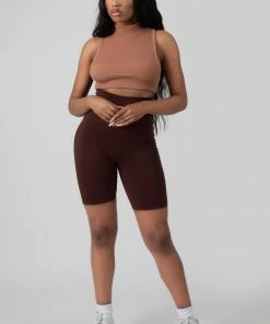 Public Desire UK High Waisted Jersey Cycling Shorts Chocolate