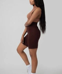 Public Desire UK High Waisted Jersey Cycling Shorts Chocolate