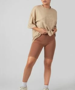 Public Desire UK High Waisted Jersey Cycling Shorts Cinnamon