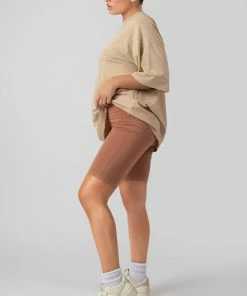 Public Desire UK High Waisted Jersey Cycling Shorts Cinnamon