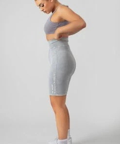 Public Desire UK Coordinate Slogan Cycling Short Grey Acid Wash