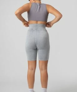 Public Desire UK Coordinate Slogan Cycling Short Grey Acid Wash