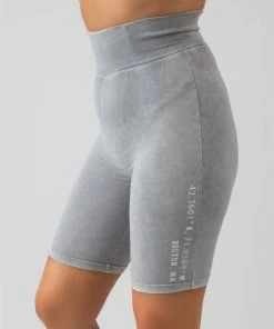 Public Desire UK Coordinate Slogan Cycling Short Grey Acid Wash