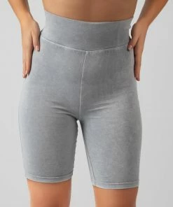 Public Desire UK Coordinate Slogan Cycling Short Grey Acid Wash