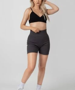 Public Desire UK High Waisted Rib Cycling Shorts Dark Grey