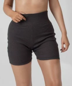 Public Desire UK High Waisted Rib Cycling Shorts Dark Grey