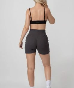 Public Desire UK High Waisted Rib Cycling Shorts Dark Grey