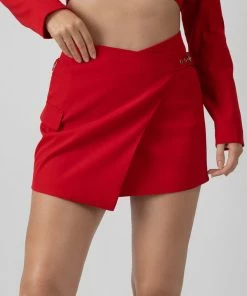 Public Desire UK Buckle Detail Mini Skirt Red