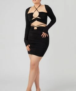 Public Desire UK KAIIA CLOTHING Loop Ruching Midi Skirt Black 7 Public Desire UK KAIIA CLOTHING Loop Ruching Midi Skirt Black