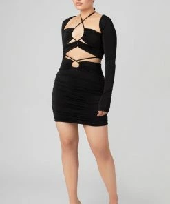 Public Desire UK KAIIA CLOTHING Loop Ruching Midi Skirt Black