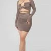 Public Desire UK KAIIA CLOTHING Waist Strapping Gathered Mini Skirt Mink Grey