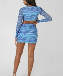 Public Desire UK Space Dye Print Tie Waist Mesh Mini Skirt Blue KAIIA CLOTHING 8 Public Desire UK Space Dye Print Tie Waist Mesh Mini Skirt Blue KAIIA CLOTHING
