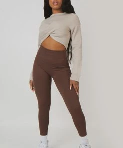 Public Desire UK Twist Front Cropped Sweatshirt Ash KAIIA CLOTHING