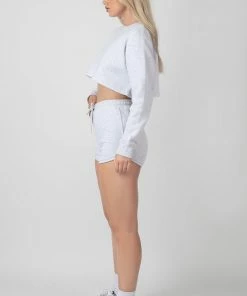 Public Desire UK Oversized Cropped Sweat Oatmeal Marl KAIIA CLOTHING