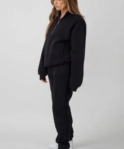Public Desire UK Oversized Half Zip Pocket Front Sweatshirt Black