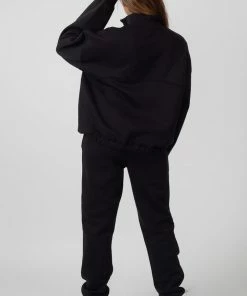 Public Desire UK Oversized Half Zip Pocket Front Sweatshirt Black