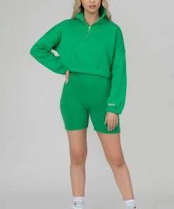 Public Desire UK Oversized Half Zip Gathered Hem Sweat Green