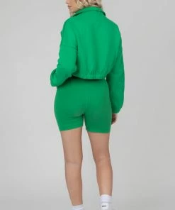 Public Desire UK Oversized Half Zip Gathered Hem Sweat Green