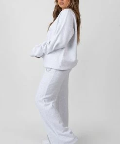 Public Desire UK KAIIA CLOTHING Oversized Embroidered Sweatshirt Oatmeal Marl