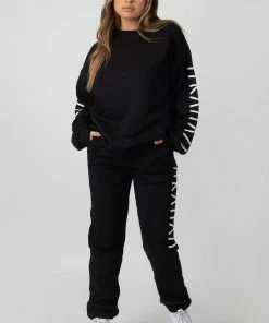 Public Desire UK Oversized Kaiia Branded Slogan Sleeve Sweat Black KAIIA CLOTHING