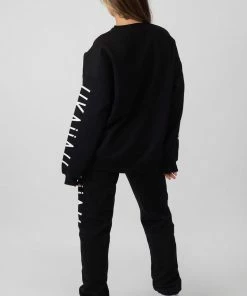 Public Desire UK Oversized Kaiia Branded Slogan Sleeve Sweat Black KAIIA CLOTHING
