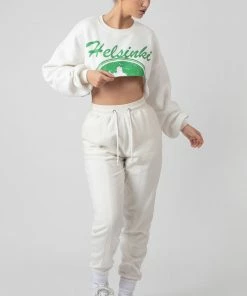 Public Desire UK Oversized Extreme Cropped Sweat Ivory KAIIA CLOTHING