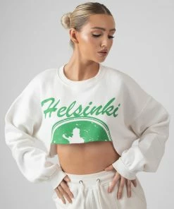Public Desire UK Oversized Extreme Cropped Sweat Ivory KAIIA CLOTHING