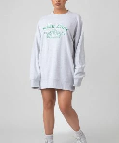 Public Desire UK KAIIA CLOTHING Oversized Graphic Sweater Dress Grey Marl