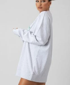 Public Desire UK KAIIA CLOTHING Oversized Graphic Sweater Dress Grey Marl