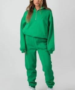 Public Desire UK Oversized Half Zip Sweat Green