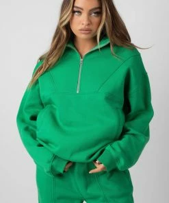 Public Desire UK Oversized Half Zip Sweat Green