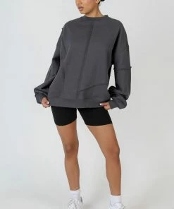 Public Desire UK Oversized Exposed Seam Detail Sweatshirt Dark Grey