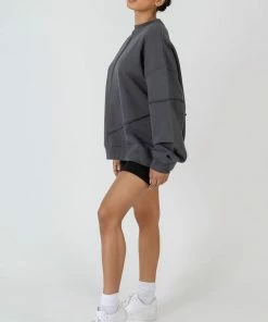 Public Desire UK Oversized Exposed Seam Detail Sweatshirt Dark Grey