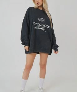 Public Desire UK KAIIA CLOTHING Oversized Longline Copenhagen Sweat Acid Wash
